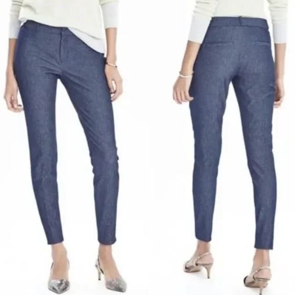 Banana Republic Sloan Chambray Blue Slim Ankle Cropped Pant sz 4 - Picture 1 of 9